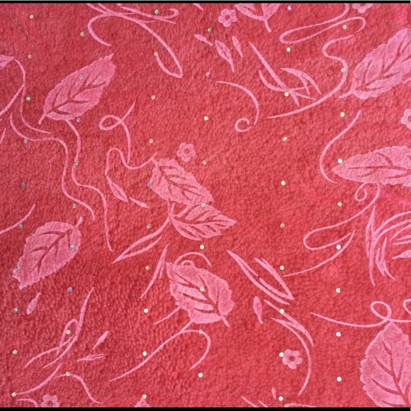 Sheer Deep Red Scarf with Leaf Motif and Gems - Picture 4 of 5